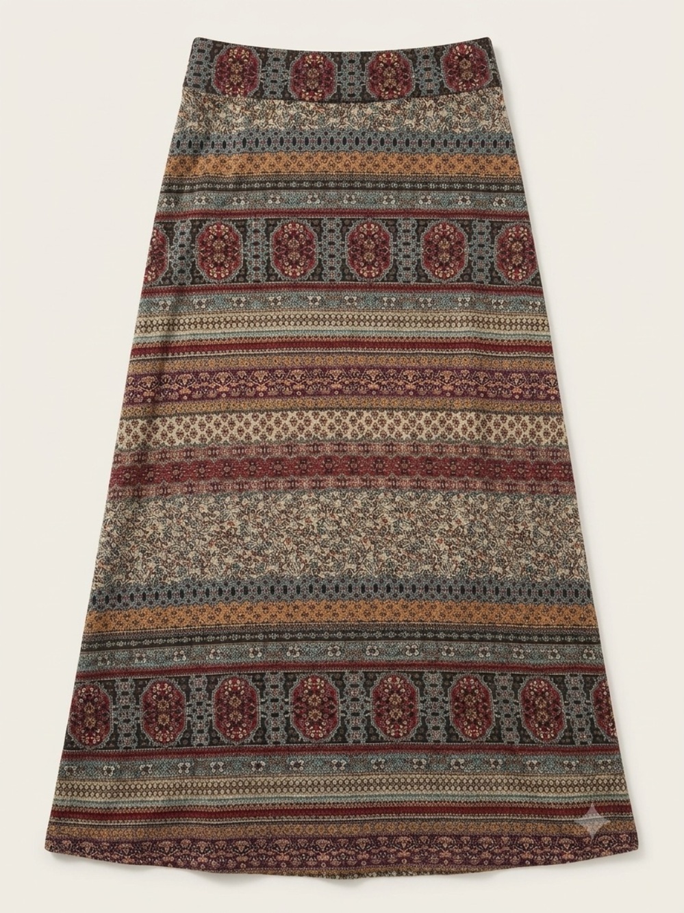 American Rag Boho Stripe A-Line Skirt - Burgundy, Tan, Blue
